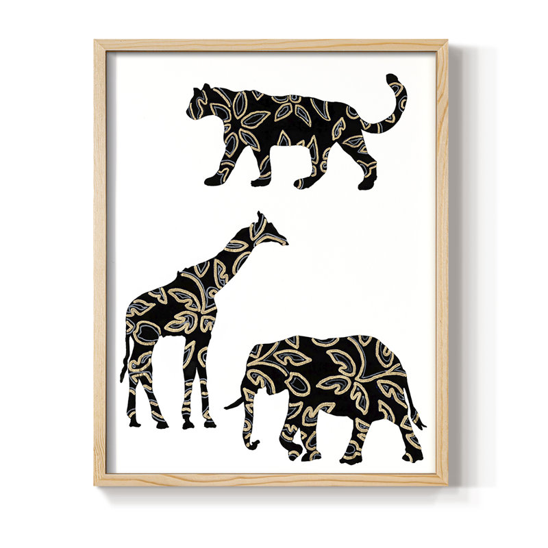 Ornamental Safari Animals III Framed Print - Solid Wood