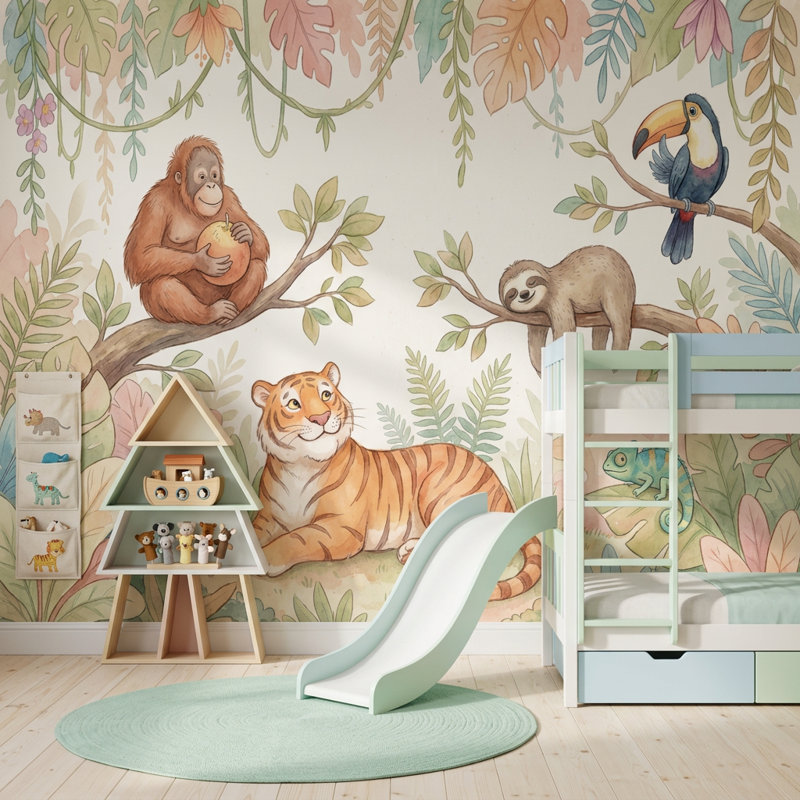 Papier peint amovible de la jungle tropicale, Non tissé, 160 po x 108 po