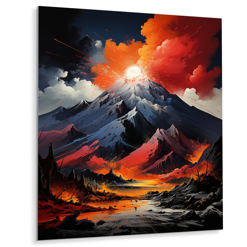 «Volcano Volcanic Explosion Moonlight I» sur métal, H 40 po x l 30 po x P 1,5 po