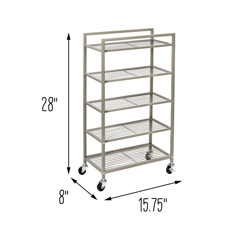 Satin Nickel 5-Tier Steel Rolling Bathroom Storage Cart