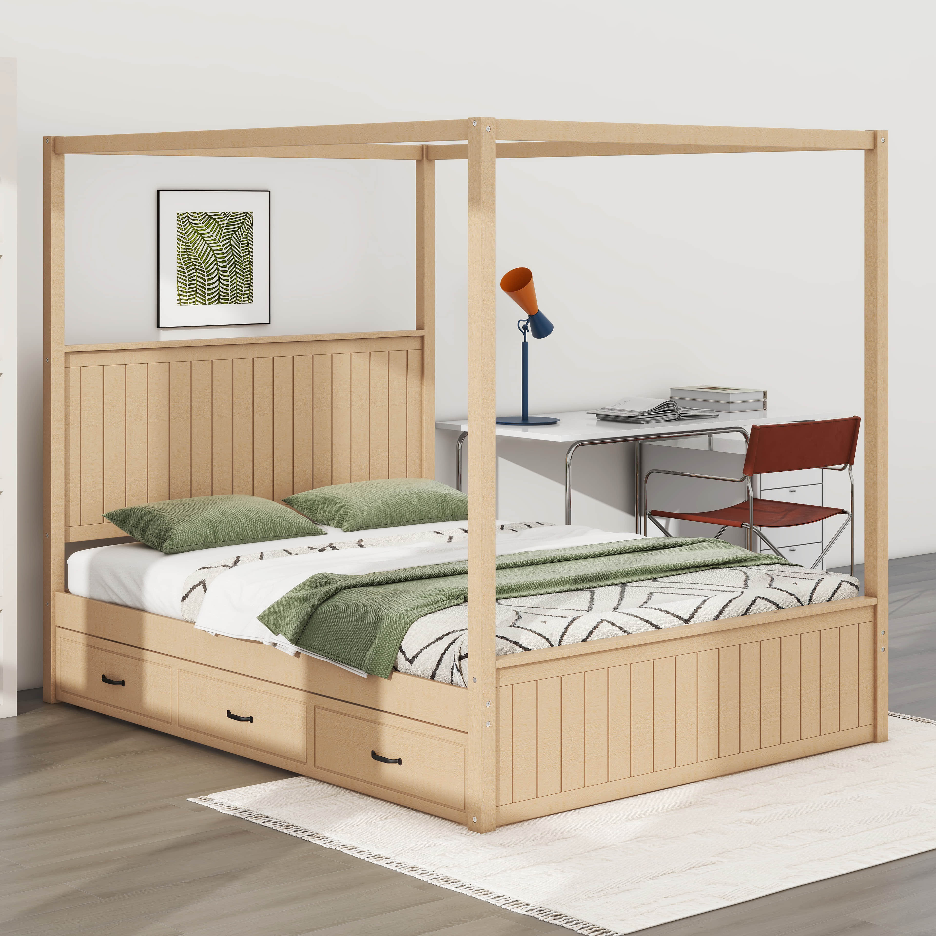 Lark Manor Queen Size Solid Wood Four Poster Canopy Bed Frame With ...