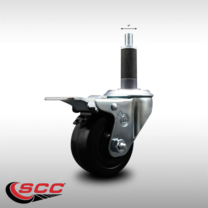 3 Inch SS Soft Rubber Swivel 1 Inch Expanding Stem Caster Total Lock Brake SCC