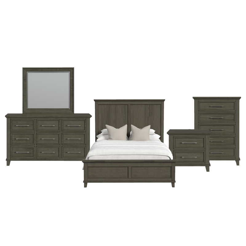 Ensemble de chambre à coucher 5 pièces Nhek, Gris, Double TG
