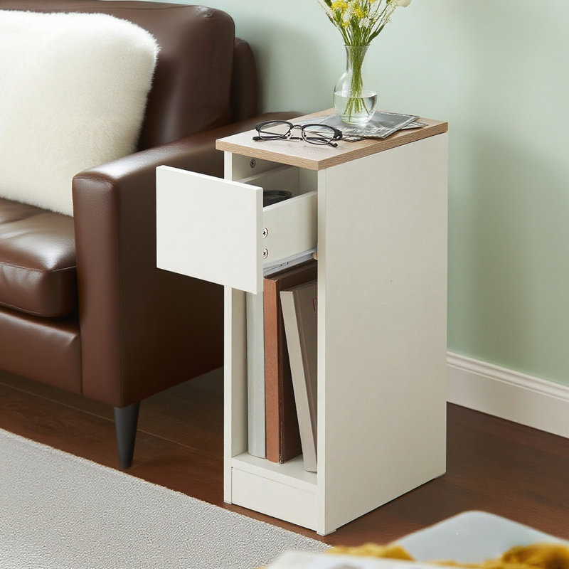 Jayshaun 20cm 1 Drawer Bedside Table, White/Beige