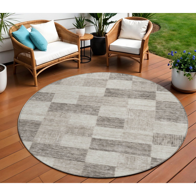 Tapis rond 8 po beige et gris