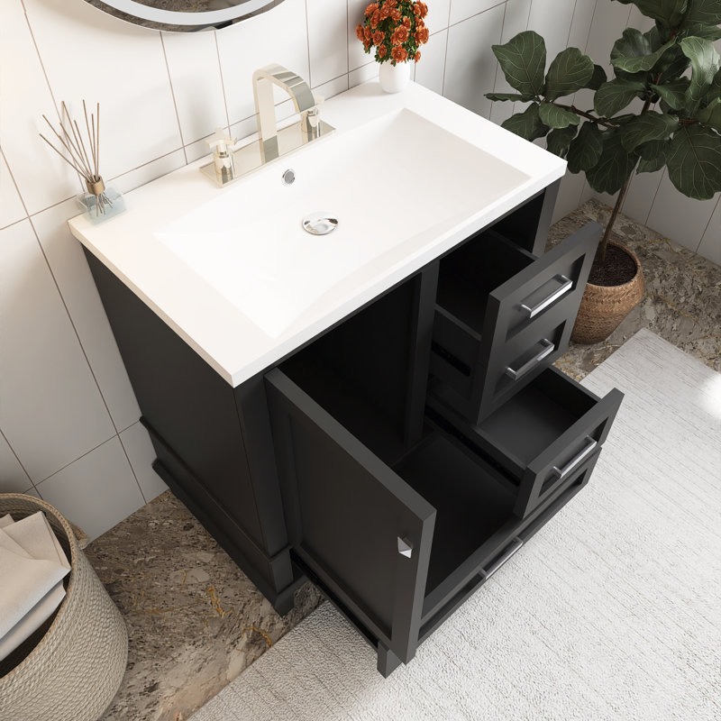 Meuble-lavabo simple sur pied 30 po avec lavabo, Noir, noir, noir, noir