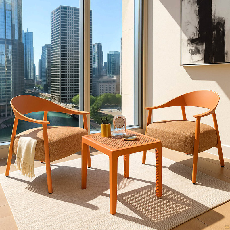 Ensemble de chaises d'appoint 2 pièces avec table basse, Brun abricot