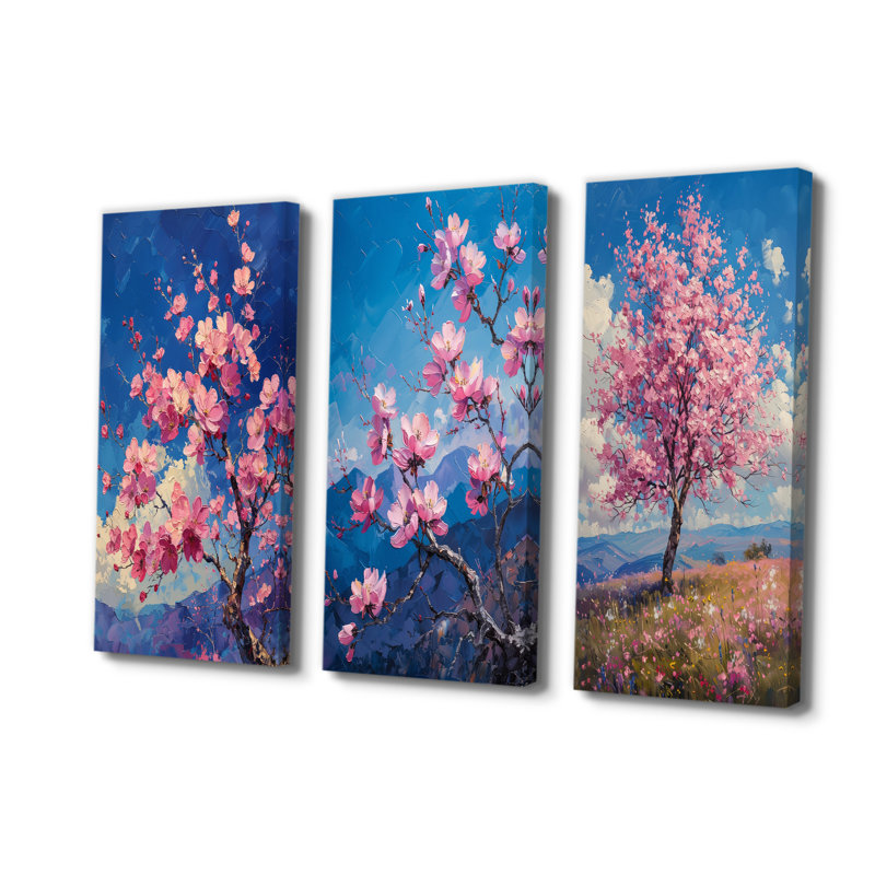 Fleur de cerisier rose bleu, beauté I - Collection d'impressions sur toile traditionnelles, 28" H x 36" W, Toile tendue