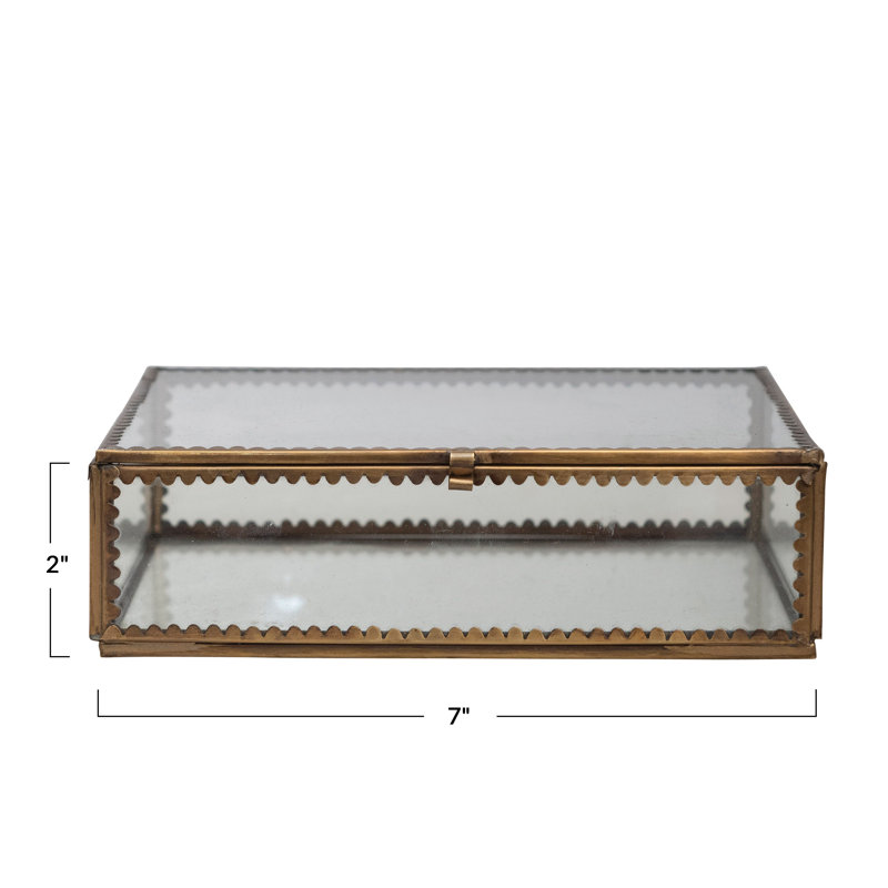 Long Brass and Glass Display Box with Scalloped Edges