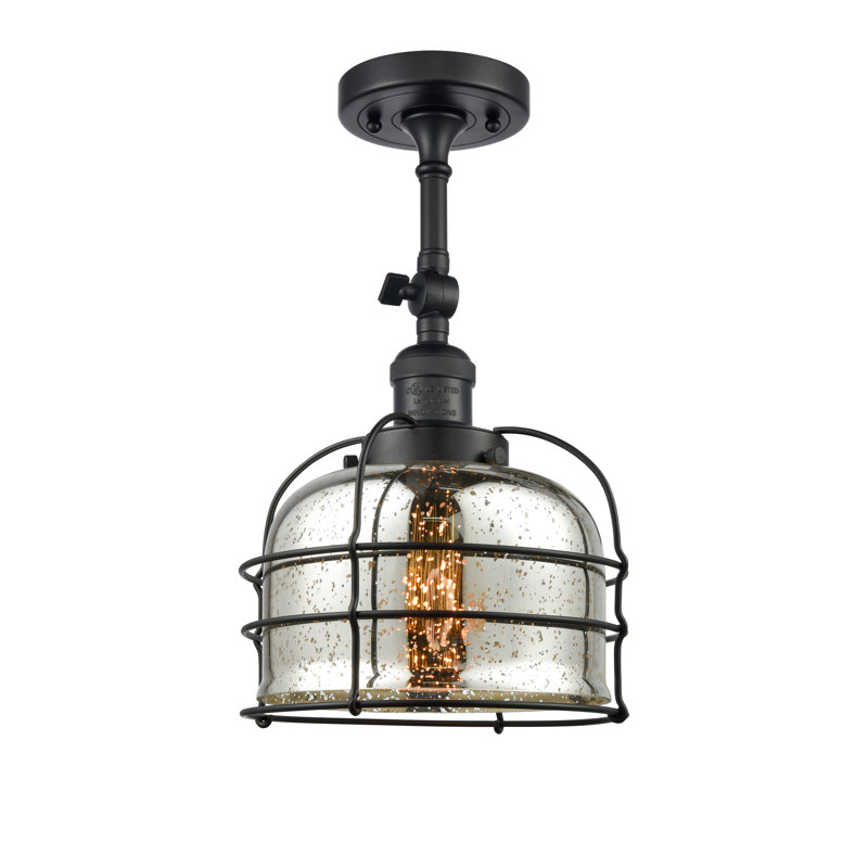 Handley Glass Semi Flush Mount, Matte Black, Silver Plated Mercury, 6 Watt Vinage LED Bulb