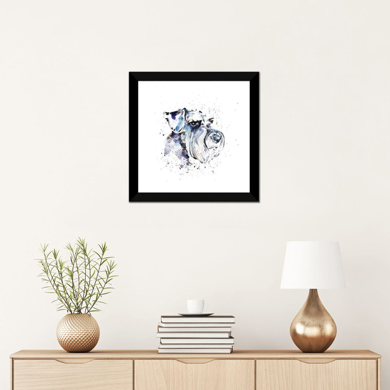 Schnauzer II par EdsWatercolours - impression, H 16 po x l 16 po x p 1 po, Papier encadré noir, Blanc