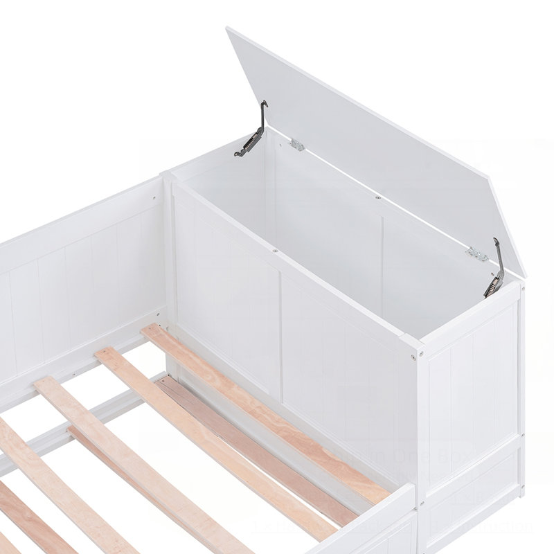 Daybed With Storage Arms,Trundle And Charging Station, White