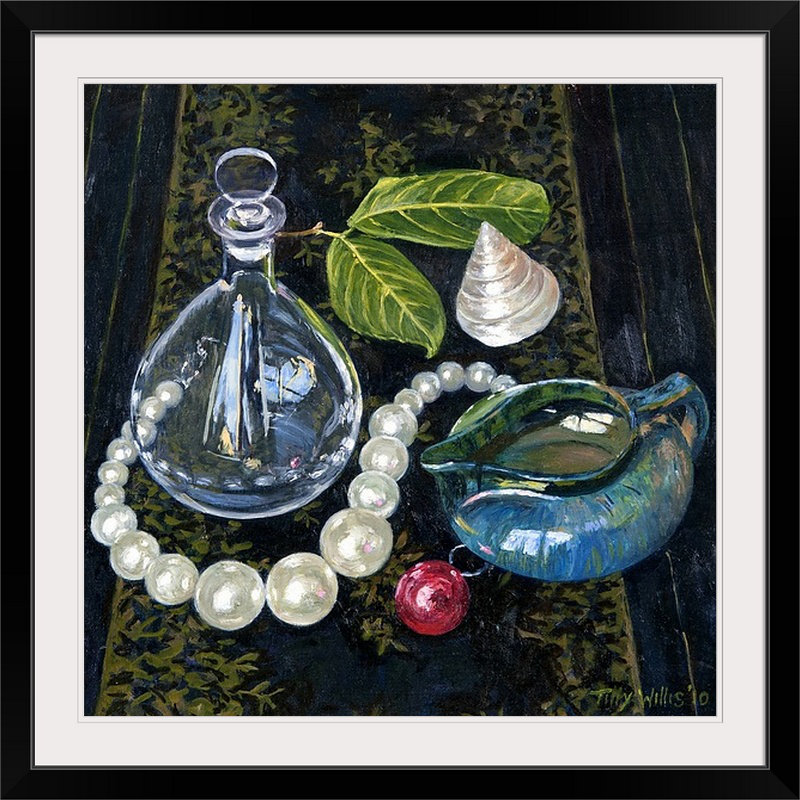 «Martine Still Life with Pearls» par Tilly Willis, reproduction d'art, H 28 x l 28 po x P 1 po, Cadre noir