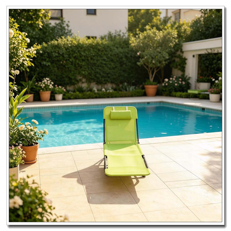 Chaise longue pliante en filet respirant, Noir, vert, Noir, vert, Non