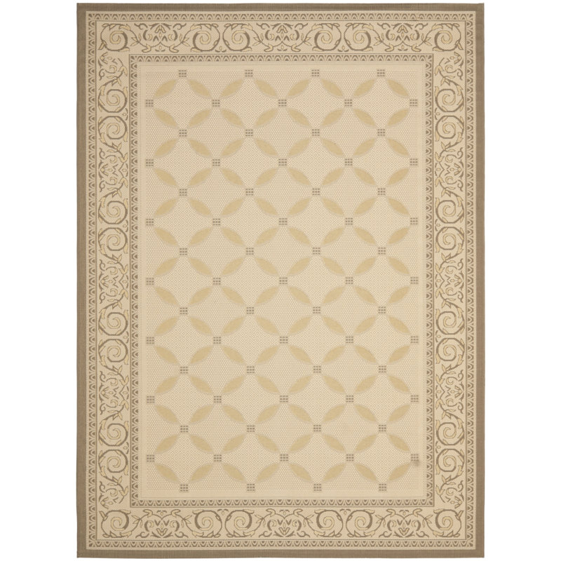 Arneshia Geometric Beige Indoor/Outdoor Area Rug, Rectangle 4' x 5'7"