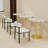 27.6-Inch Gold Coffee Table, Mid-Century Modern Style Dining Table, Accommodates 2-4 People, Featuring A Round White-Veined Marble Tabletop, Suitable For Various Settings.