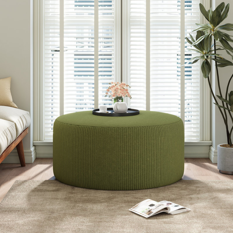 Repose-pieds rembourré rond, Vert olive