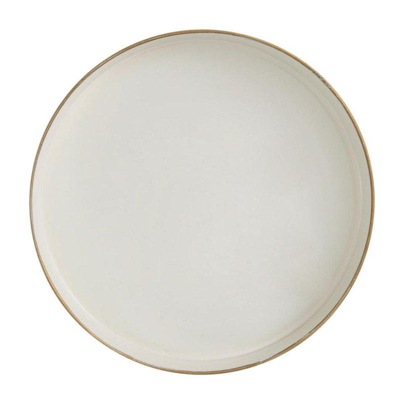Plateau rond en plastique blanc de 10 po avec bordure dorée, plateau décoratif transitionnel pour pièce maîtresse, organisation ou service 