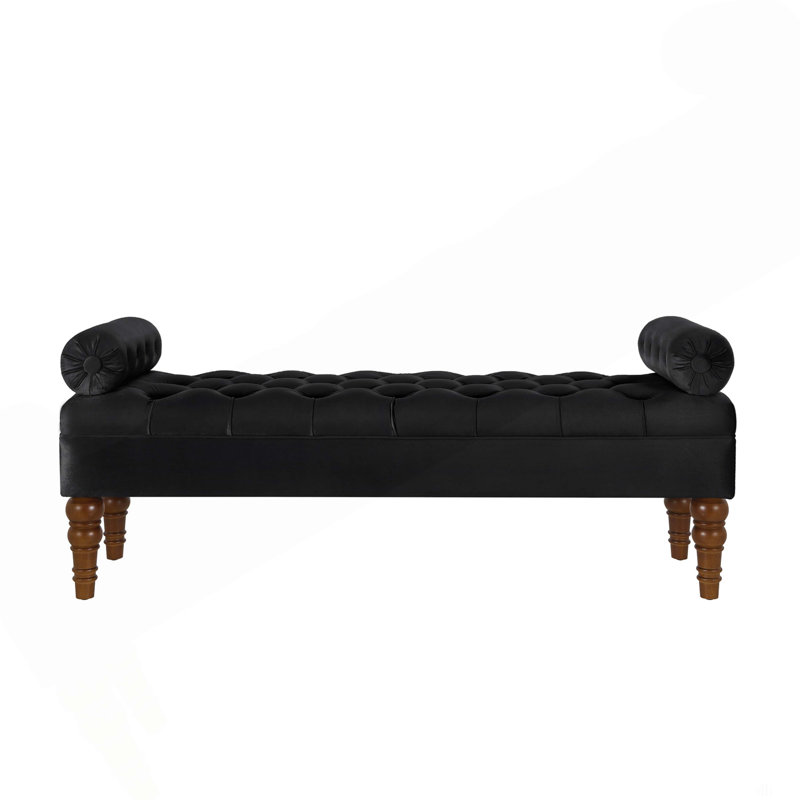 Banc long avec boutons pour la chambre - Revêtement en velours noir et tissu d'ameublement en tissu d'ameublement, Noir