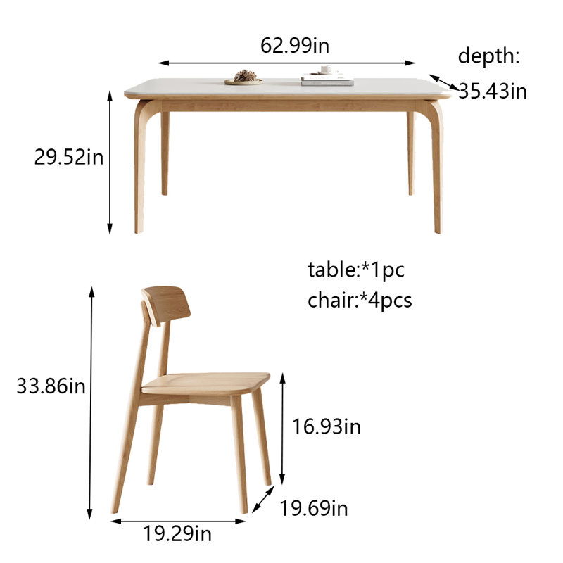 Combinaison simple de table à manger et de chaise, H 29,52 po x L 62,99 po x l 35,43 po