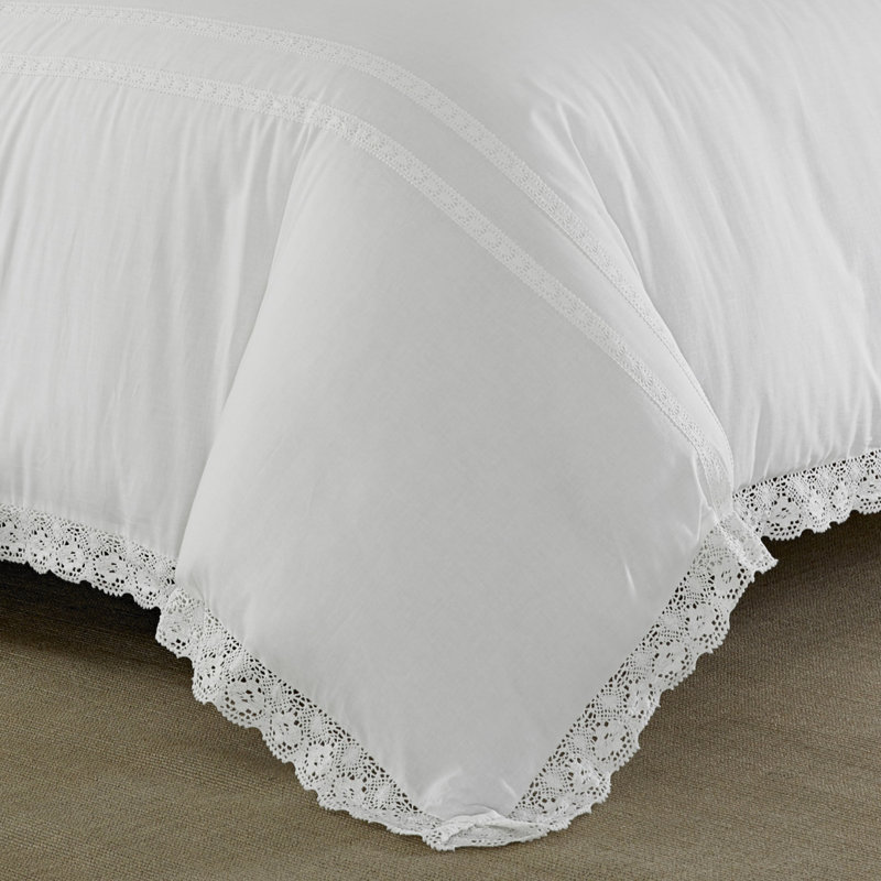 Laura Ashley Annabella Solid Crocheted White Cotton Comforter Set, Full/Queen Comforter + 2 Shams
