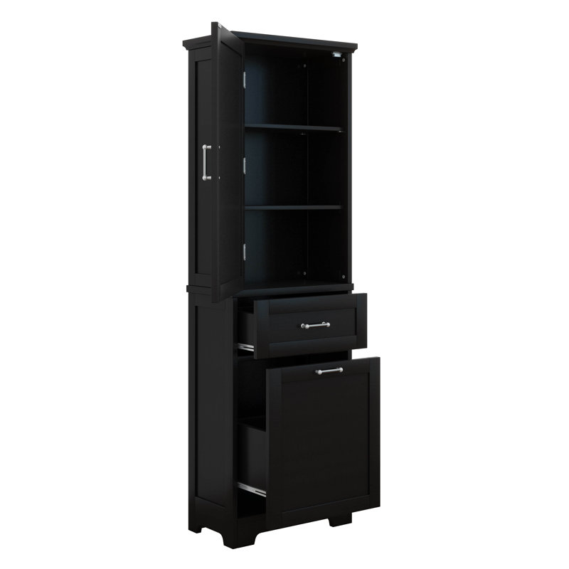 Grande armoire de rangement pour salle de bain, armoire de rangement autoportante avec deux tiroirs de taille différente et tablette réglable