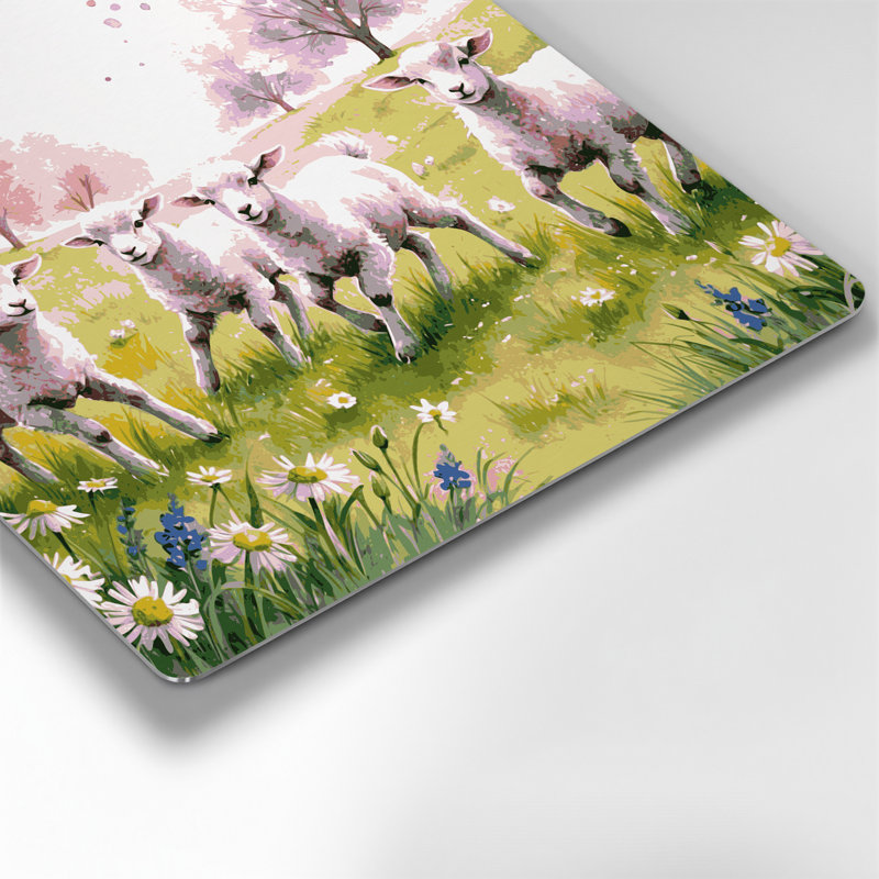 «Farm Spring Lambs», art mural en métal beige, H 12 po x l 12 po