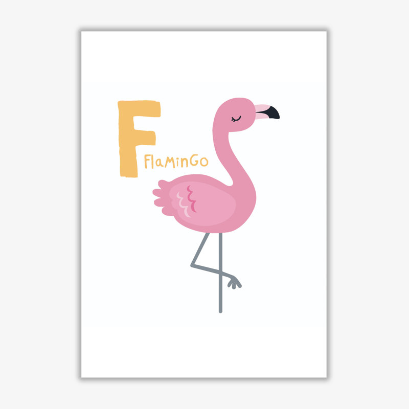 Alphabet Animals, F Is For Flamingo - Print, 42 cm H x 30 cm W x 1 cm D, No Frame