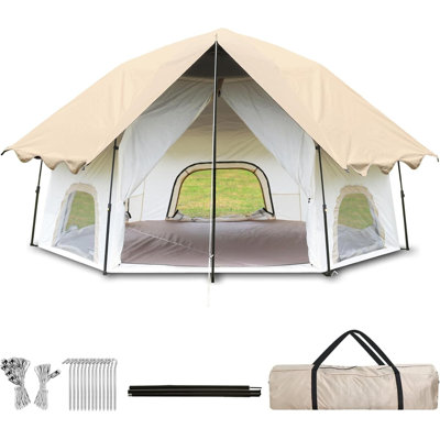 Tente de camping escamotable pour 3 personnes - Tente de chalet familiale avec véranda et moustiquaire
