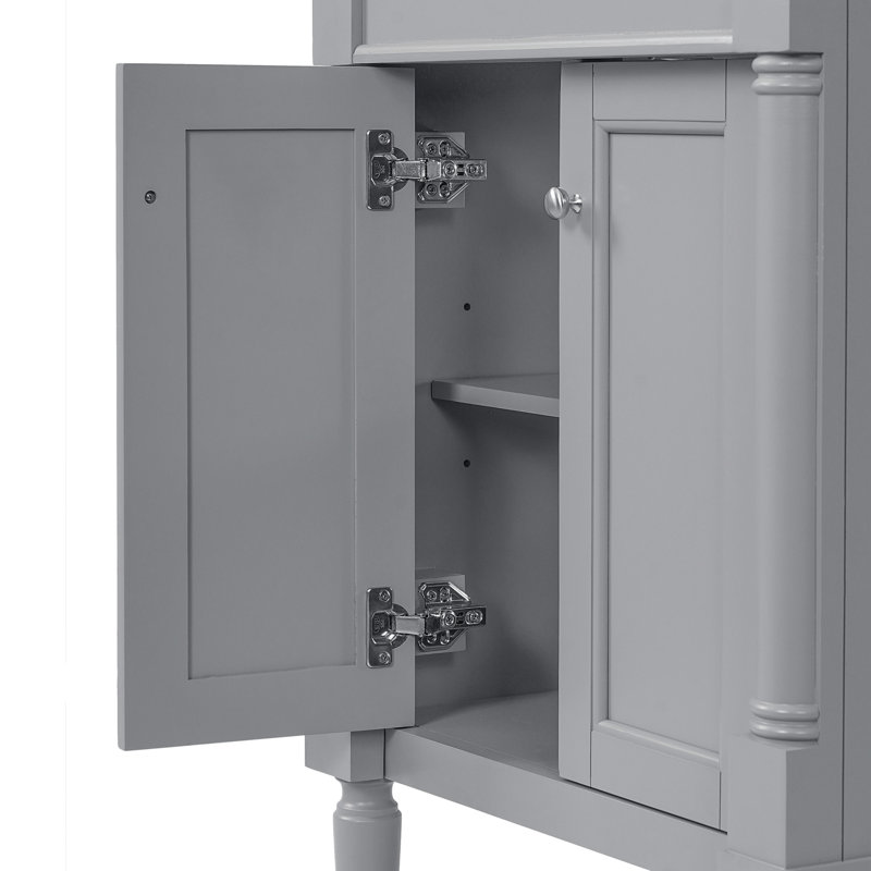 Meuble-lavabo moderne de 24 po avec lavabo en céramique lustrée, poignées en métal exquis et évier de rangement spacieux, lavabo à charnières à 2 niveaux