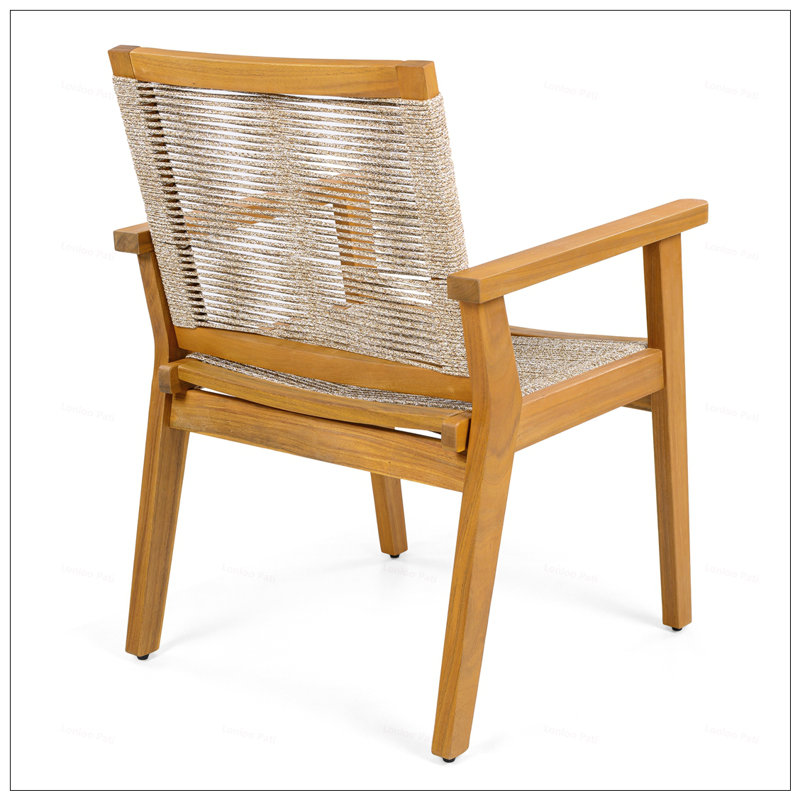 Durable Outdoor Dining Chairs Set Of 2 With Wood Frame And Mixed Rope, Courtyard Style, 400Lbs Capacity