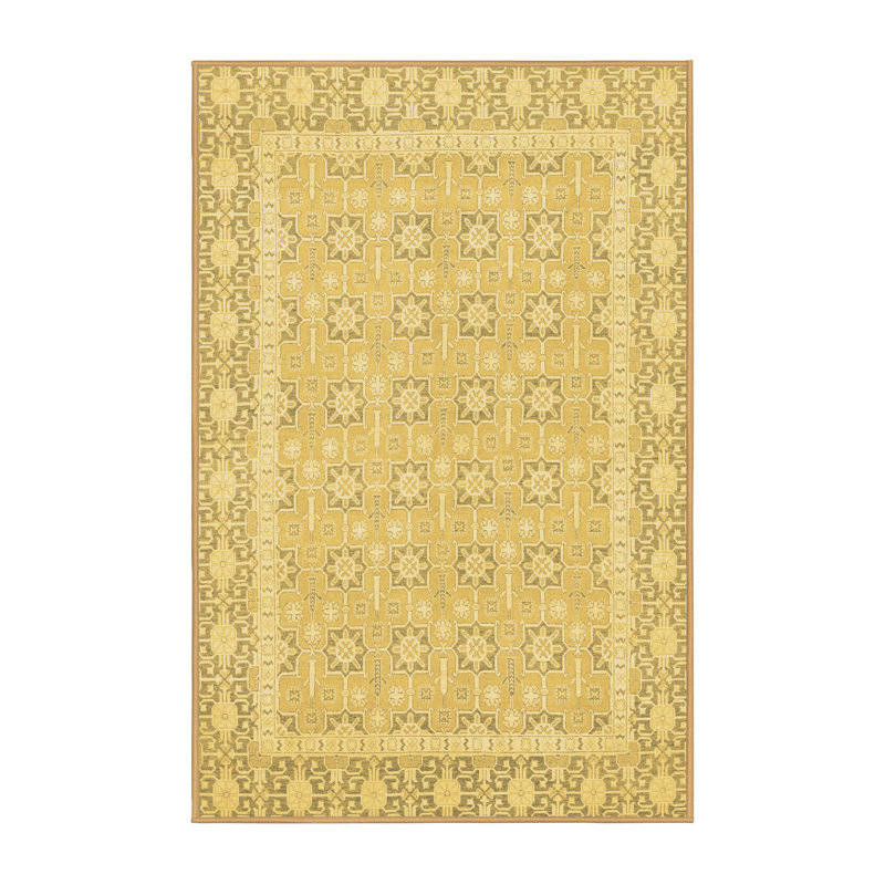 Tapis géométrique en laine / polyester tissé à la machine en brun / or, Rectangle 2 pi x 3 pi