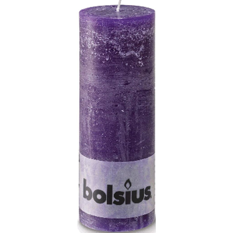 Bolsius Rustic Pillar Candle, Purple, 19cm H x 6.8cm diameter