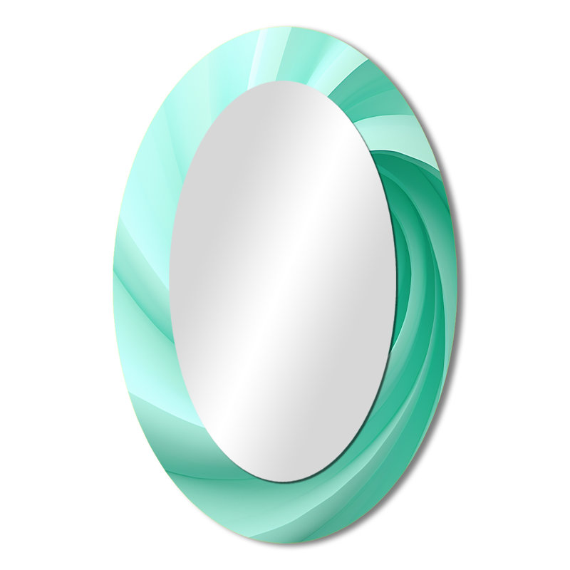 Green Whimsical Whorl Spiral - Miroir décoratif ovale abstrait sur métal, 36 po x 24 po