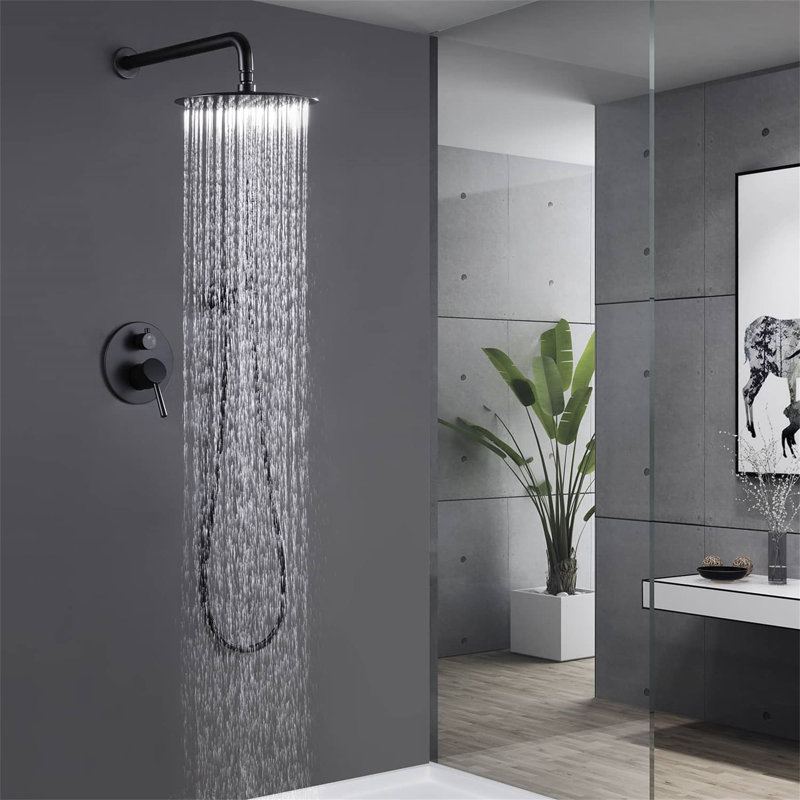 Système de douche complet avec valve brute, Noir mat