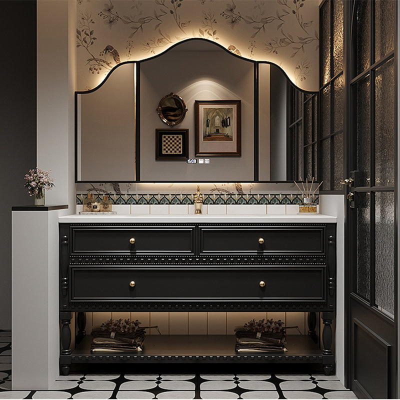 Smart bathroom cabinet retro American style, Black, 31.89" H x 51.18" W x 21.65" D