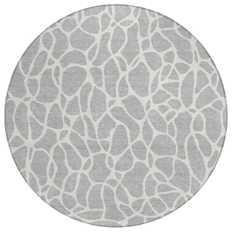 Zarelia Silver Washable Indoor-Outdoor Rug - , 8' x 8'