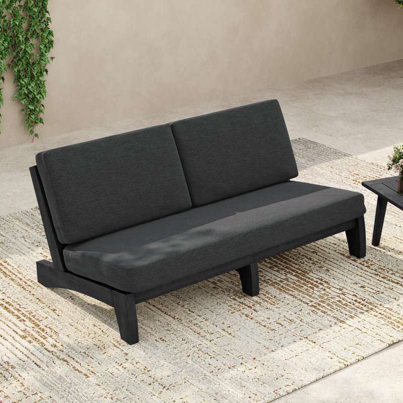 Patio Outdoor Sofa with Cushions, Dark Gray, Black