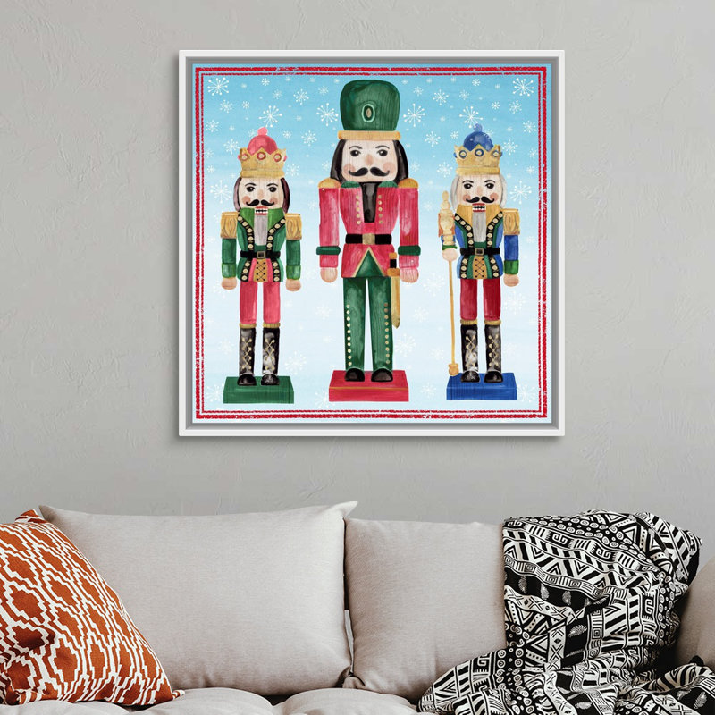 « Three Nutcrackers I », reproduction d’art sur toile, 38" H x 38" W x 1.75" D, Cadre blanc