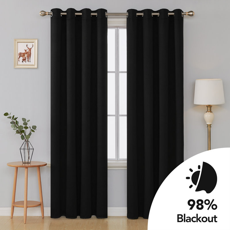 Brynnli Eyelet Blackout Thermal Curtains, 132cm W x 138cm D, Black