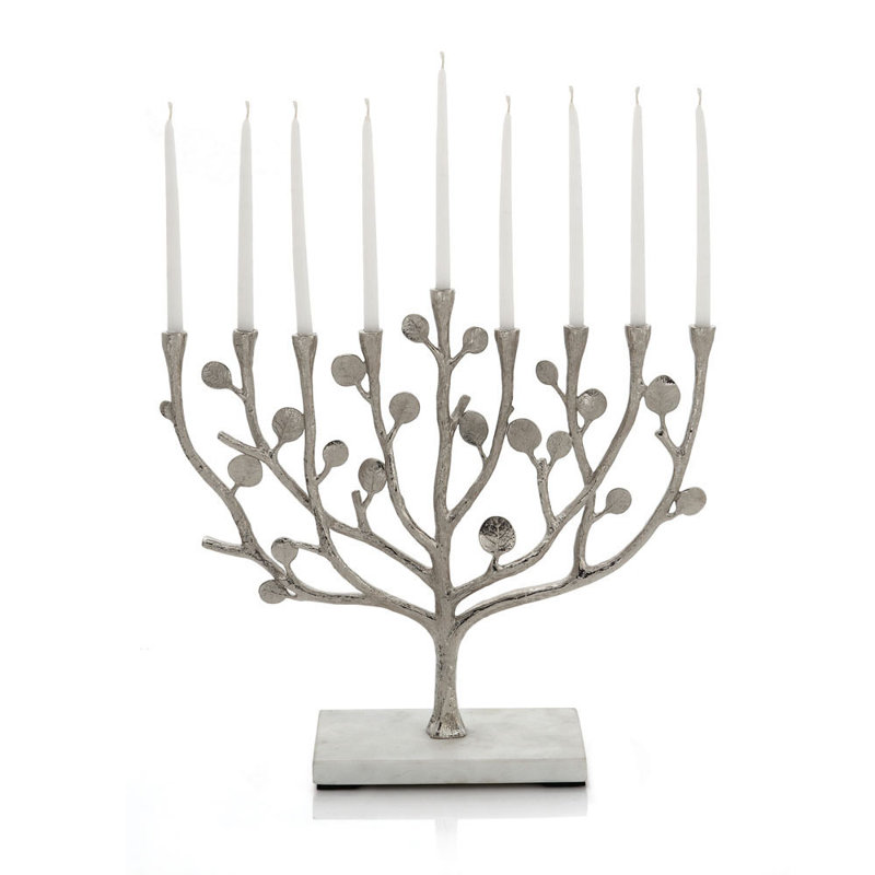 Botanical Leaf Silver Menorah