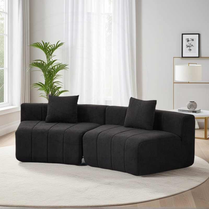 Canapé modulaire incurvé modulaire avec tissu chenille, L 88 po, Chenille noir, Noir