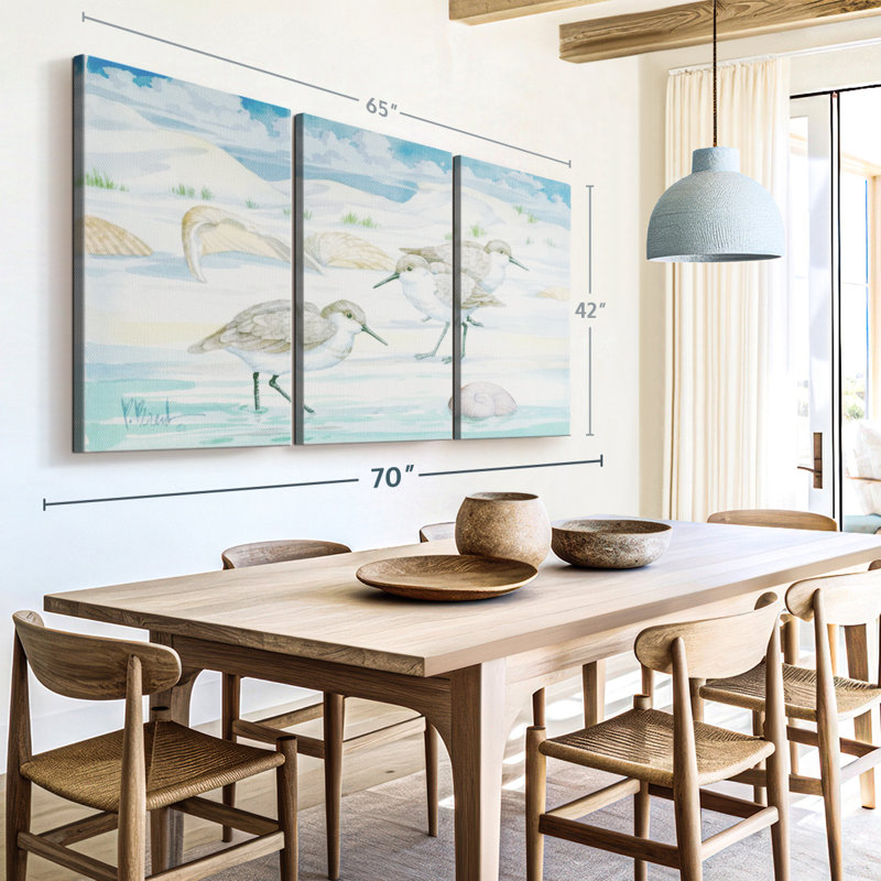 «Shell Island Sandpipers», 3 pièces, H 42 po x l 65 po x P 1,25 po