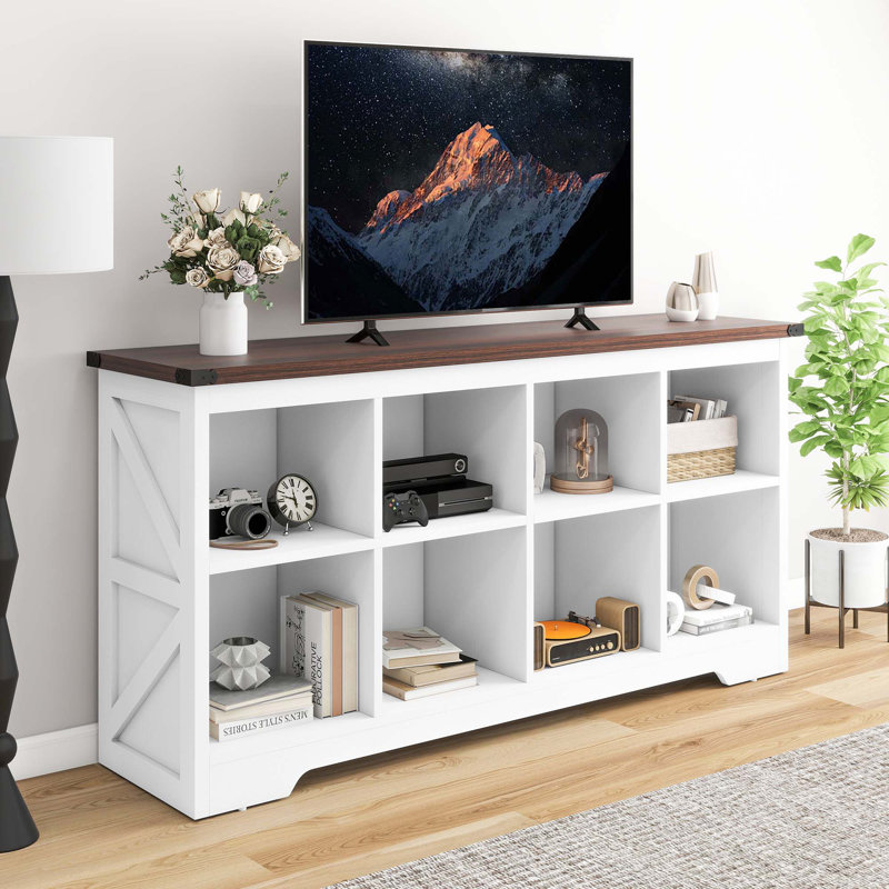 2 Tier Cube Bookcase Modern Bookshelf with 8 Cubes, 31.5" H x 62" W x 15.7" D, White/Brown