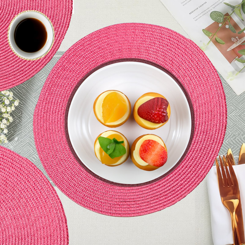 French Rose Polypropylene Round Christmas Placemats and Coasters Set