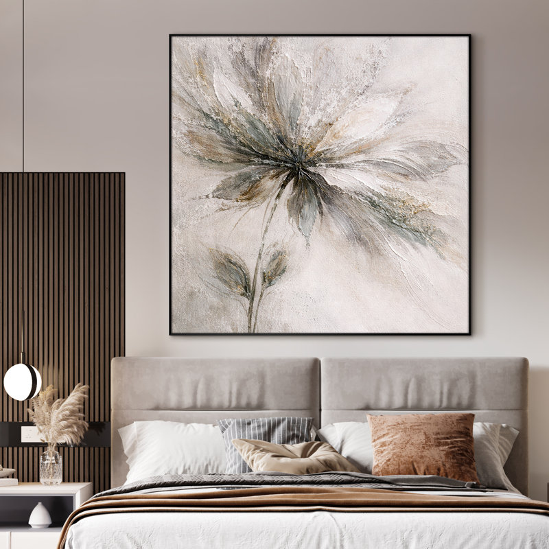 Très grand art mural imprimé sur tissu - Fleurs florales abstraites douces avec des tons neutres de terre pour le salon ou la chambre à coucher - «Assemblage du cadre requis (cadre non fini)»
