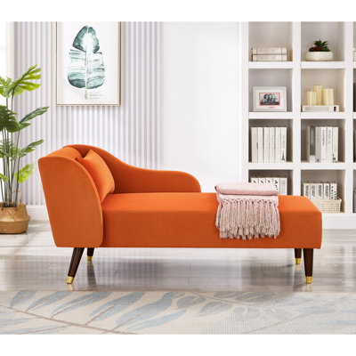 Élégant fauteuil en velours orange avec éponge haute incurvée et confortable