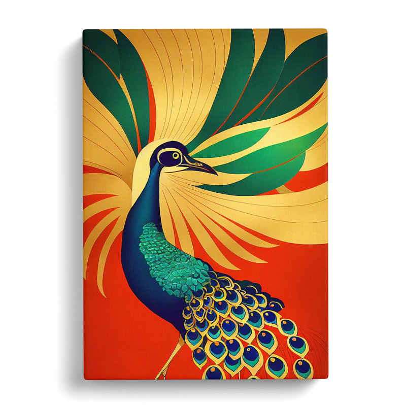 Peacock Art Deco No.1 - Wrapped Canvas Print, 50cm H x 35cm W x 3cm D