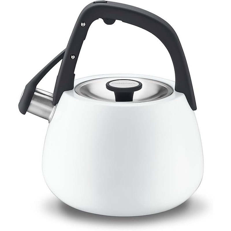 Cuisinart 2 pintes Bouilloire à sifflet en acier inoxydable, blanc mat, poignée grise (CTK-SS25MWC)