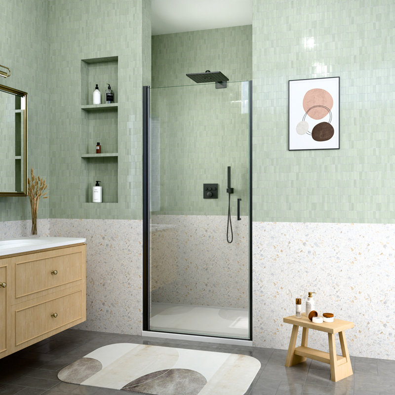 Porte de douche circulaire semi-sans cadre avec verre trempé, finition noir mat pour les salles de bain modernes, Matte Black